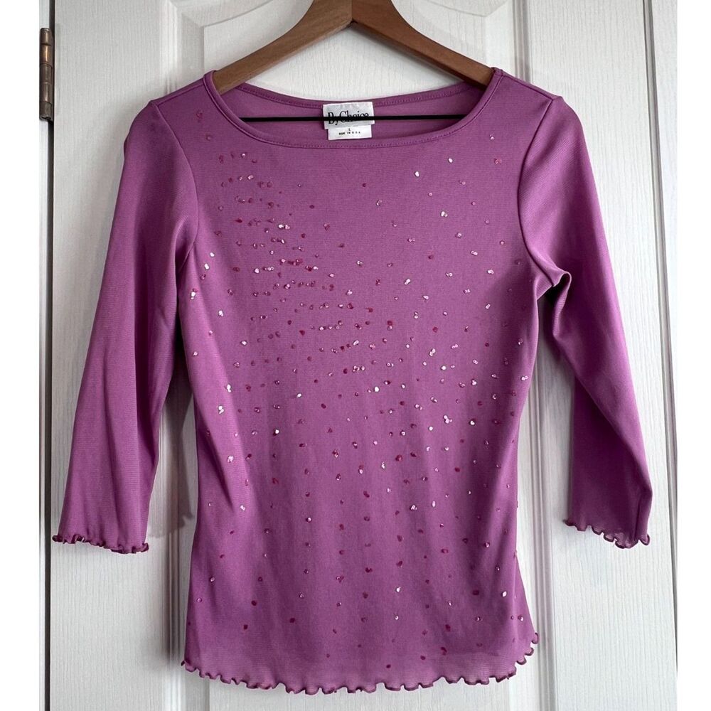 Vintage 90s Y2K By Choice Juniors Purple Sequin 3/4 Sleeve Blouse Top Size L